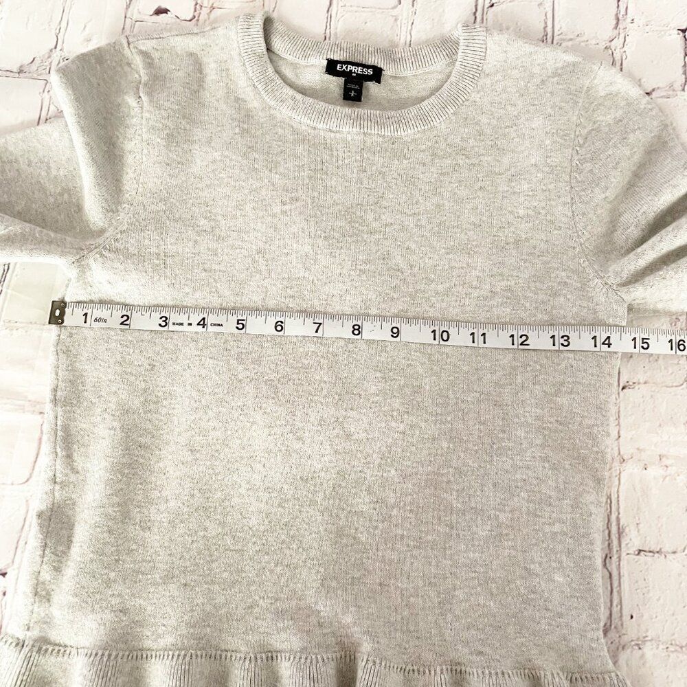 Express Gray Peplum Crew Neck Ruffle Hem Sweater S Office Wear Casual - Picture 5 of 9